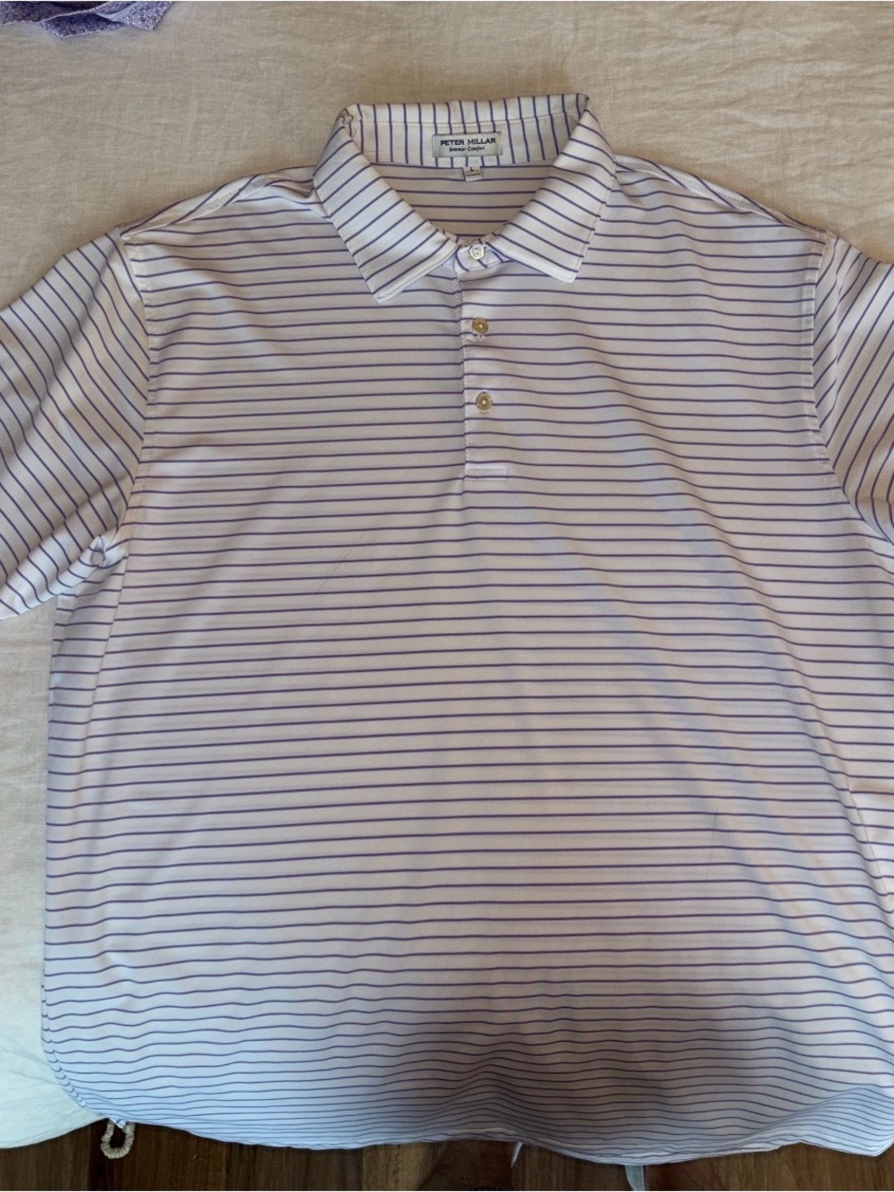 Peter Millar White Polo with Thin Blue Stripes